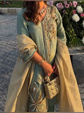 Turquoise blue Indian suit with Pants & Dupatta Set
